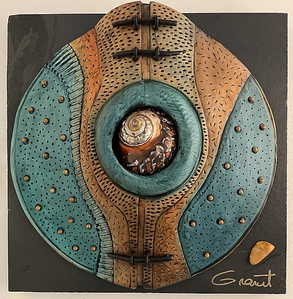 Windows to the Earth - Brown and Turquoise with African Turbo Shell by Vicki Grant (Ceramic Wall Sculpture) | Artful Home Windows to the Earth - Brown and Turquoise with African Turbo Shell by Vicki Grant (Ceramic Wall Sculpture) | Artful Home