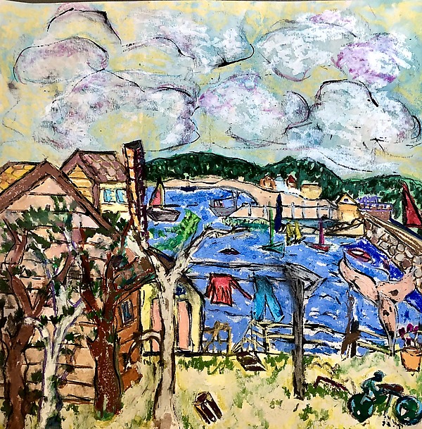 Boats in the Harbor by Nan Hass Feldman (Mixed-Media Painting) | Artful Home Boats in the Harbor by Nan Hass Feldman (Mixed-Media Painting) | Artful Home