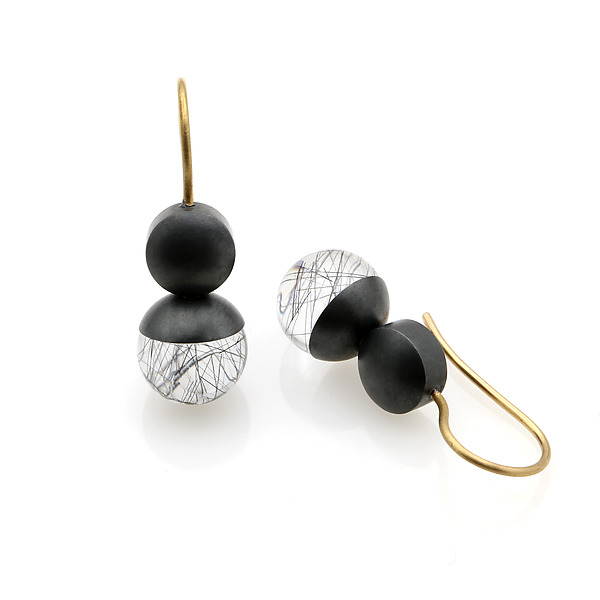 Tourmaline Quartz with Button Earrings by Hughes & Templin (Gold, Silver & Stone Earrings) | Artful Home Tourmaline Quartz with Button Earrings by Hughes & Templin (Gold, Silver & Stone Earrings) | Artful Home