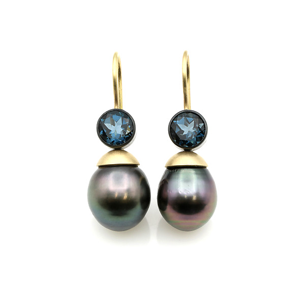 Topaz & Baroque Tahitian Pearl Earrings by Hughes & Templin (Gold, Silver, Pearl & Stone Earrings) | Artful Home Topaz & Baroque Tahitian Pearl Earrings by Hughes & Templin (Gold, Silver, Pearl & Stone Earrings) | Artful Home