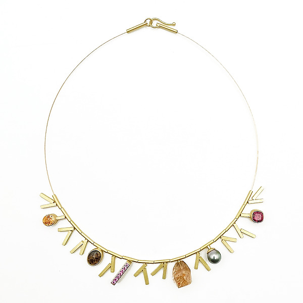 Rutilated Quartz & Garnet Gold Necklace by Hughes & Templin (Gold, Pearl & Stone Necklace) | Artful Home Rutilated Quartz & Garnet Gold Necklace by Hughes & Templin (Gold, Pearl & Stone Necklace) | Artful Home