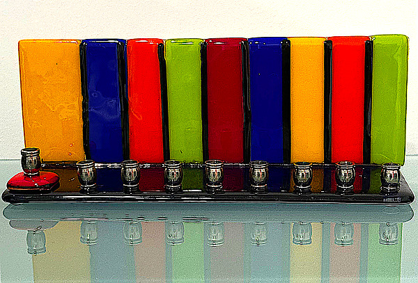 Colorful Striped Menorah by Stacey Abrams-Sherick (Art Glass Menorah) | Artful Home Colorful Striped Menorah by Stacey Abrams-Sherick (Art Glass Menorah) | Artful Home