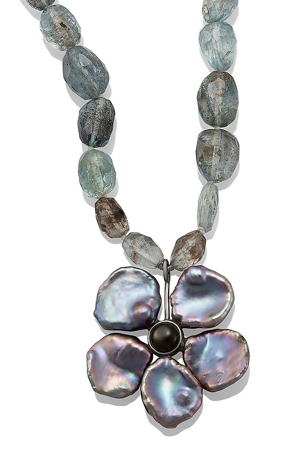 Aquamarine & Pearl Flower Necklace by Holly Churchill Lane (Gold, Pearl & Stone Necklace) | Artful Home Aquamarine & Pearl Flower Necklace by Holly Churchill Lane (Gold, Pearl & Stone Necklace) | Artful Home