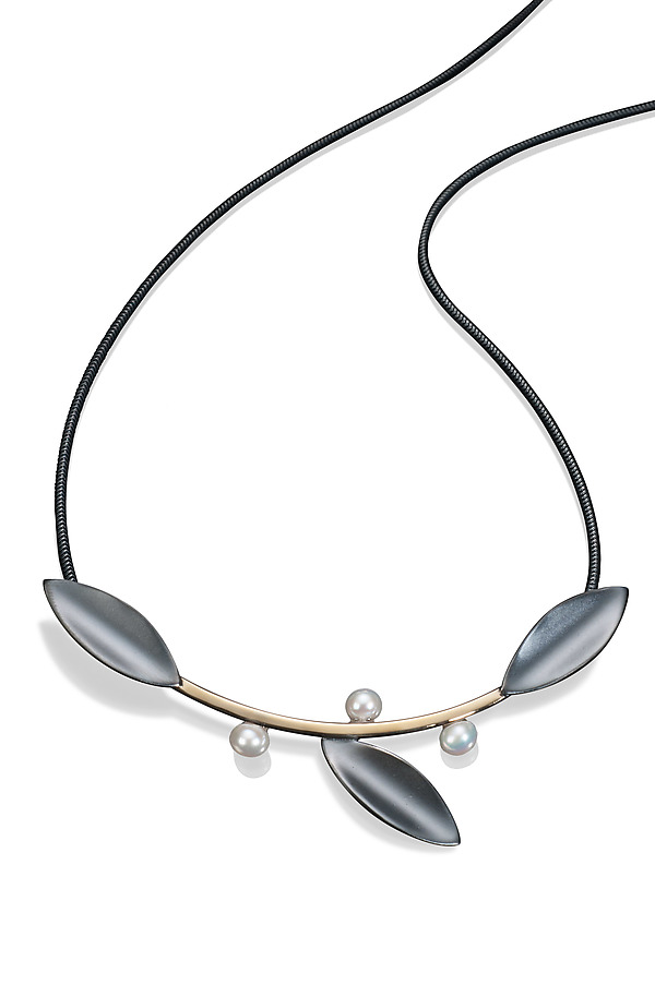 Silver Long Leaf Necklace by Beth Solomon (Silver, Gold & Pearl Necklace) | Artful Home Silver Long Leaf Necklace by Beth Solomon (Silver, Gold & Pearl Necklace) | Artful Home