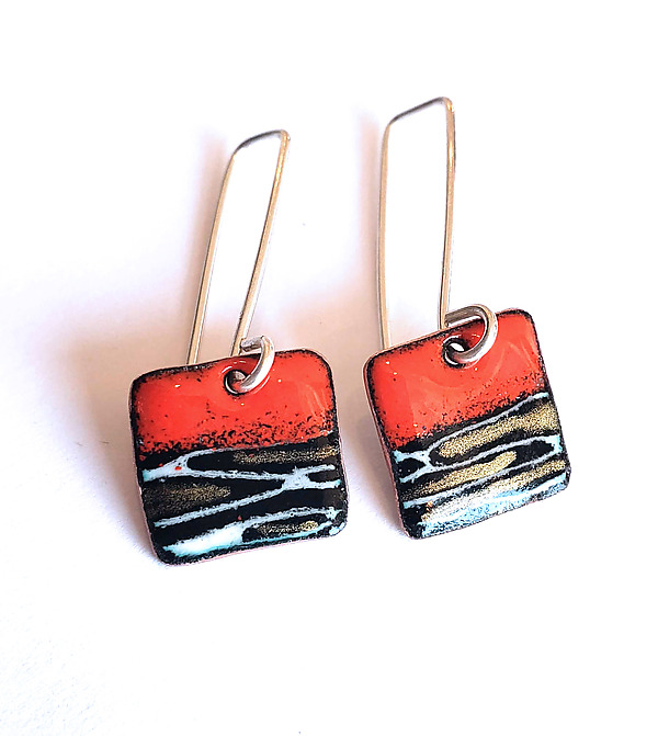Tiger Square Earrings by Suzanne Anderson (Enamel Earrings) | Artful Home Tiger Square Earrings by Suzanne Anderson (Enamel Earrings) | Artful Home