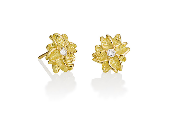 Carved Flower Diamond Earrings by Tracy Johnson (Gold & Stone Earrings) | Artful Home Carved Flower Diamond Earrings by Tracy Johnson (Gold & Stone Earrings) | Artful Home