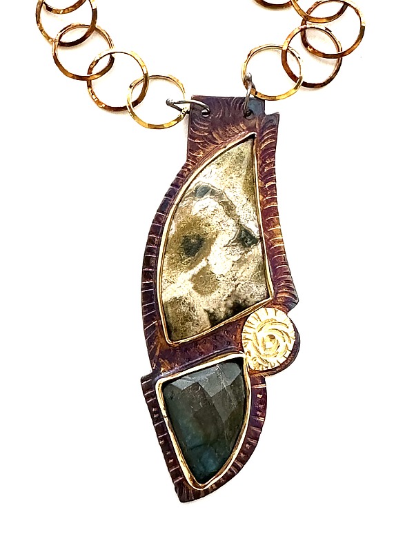 Neutrals with Sparkle Necklace by Julie Shaw (Gold, Silver & Stone Necklace) | Artful Home Neutrals with Sparkle Necklace by Julie Shaw (Gold, Silver & Stone Necklace) | Artful Home