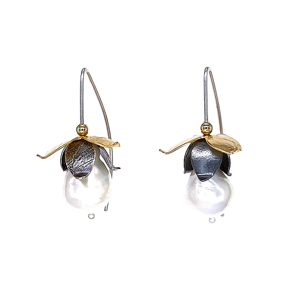 Dede Trillium Pearl Earrings by Molly Dingledine (Gold, Silver & Pearl Earrings) | Artful Home Dede Trillium Pearl Earrings by Molly Dingledine (Gold, Silver & Pearl Earrings) | Artful Home