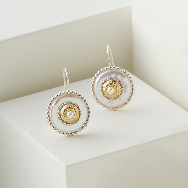 Pearl Medallion Earrings by Cheri Dunnigan (Gold, Silver & Pearl Earrings) | Artful Home Pearl Medallion Earrings by Cheri Dunnigan (Gold, Silver & Pearl Earrings) | Artful Home
