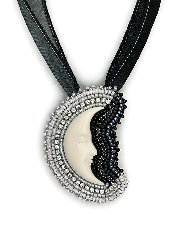 Night and Day Crescent Pendant Necklace by Megan Horan (Mixed-Media Necklace) | Artful Home Night and Day Crescent Pendant Necklace by Megan Horan (Mixed-Media Necklace) | Artful Home