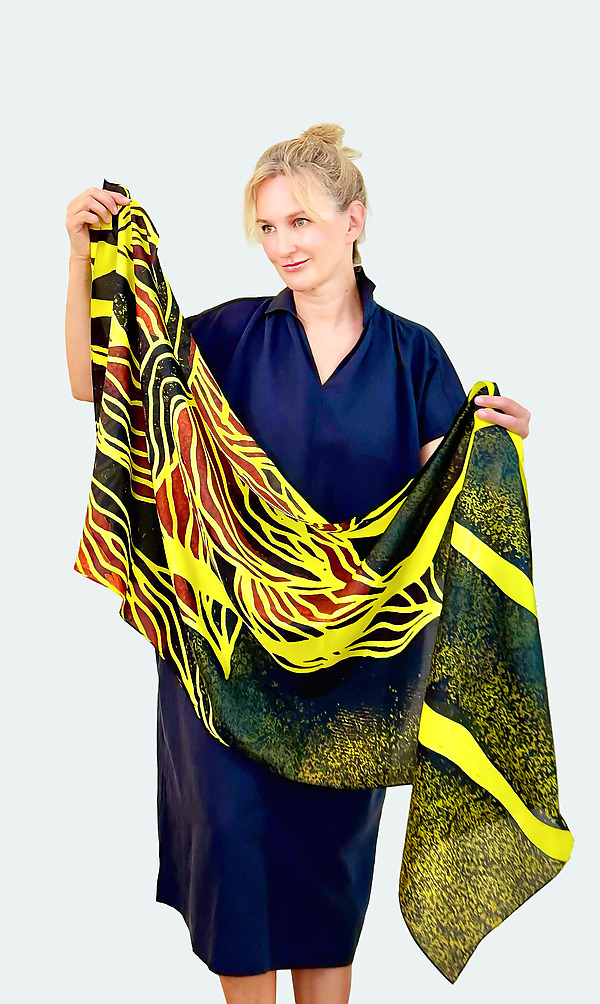 Yellow Floral Scarf by Kaziuki (Silk Scarf) | Artful Home Yellow Floral Scarf by Kaziuki (Silk Scarf) | Artful Home