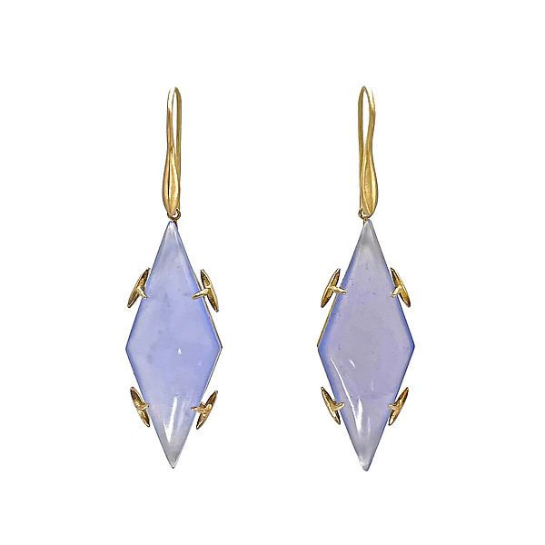 Chalcedony Kite Drop Earrings by Eve Streicker (Gold & Stone Earrings) | Artful Home Chalcedony Kite Drop Earrings by Eve Streicker (Gold & Stone Earrings) | Artful Home