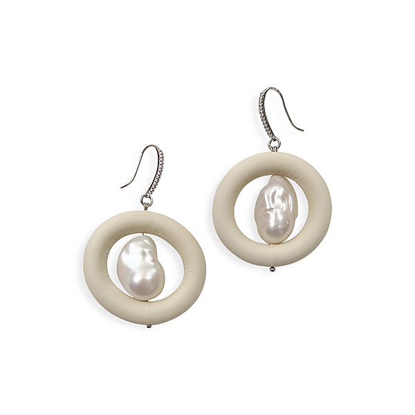 Ivory Rubber Earrings with White Baroque Pearl by Delphine Pontvieux (Rubber & Pearl Earrings) | Artful Home Ivory Rubber Earrings with White Baroque Pearl by Delphine Pontvieux (Rubber & Pearl Earrings) | Artful Home