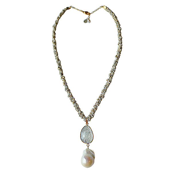 Baroque Pearl and Rutilated Quartz Necklace by Laura Kass (Gold, Pearl & Stone Necklace) | Artful Home Baroque Pearl and Rutilated Quartz Necklace by Laura Kass (Gold, Pearl & Stone Necklace) | Artful Home