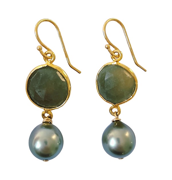 Forest Green Sapphires & Green Tahitian Pearl Earrings by Laura Kass (Gold, Pearl & Stone Earrings) | Artful Home Forest Green Sapphires & Green Tahitian Pearl Earrings by Laura Kass (Gold, Pearl & Stone Earrings) | Artful Home