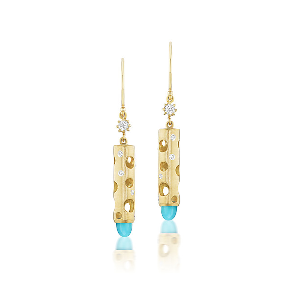 Holly Tube Dangle Earrings by Dana Bronfman (Gold & Stone Earrings) | Artful Home Holly Tube Dangle Earrings by Dana Bronfman (Gold & Stone Earrings) | Artful Home