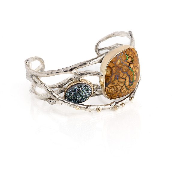 Koroit Opal Twig Cuff by Micky Roof (Gold, Silver & Stone Bracelet) | Artful Home Koroit Opal Twig Cuff by Micky Roof (Gold, Silver & Stone Bracelet) | Artful Home