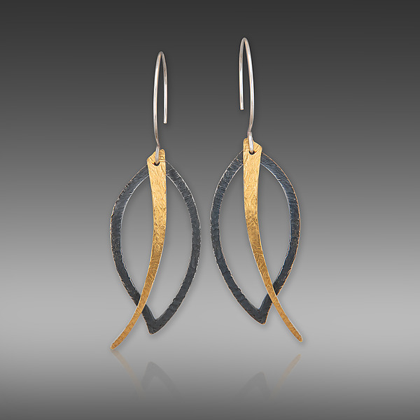 Hollow Leaf Keum-boo Earrings by Melanie Considine (Gold & Silver Earrings) | Artful Home Hollow Leaf Keum-boo Earrings by Melanie Considine (Gold & Silver Earrings) | Artful Home