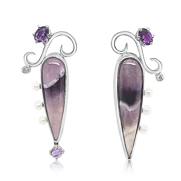 Purple Riddle Chevron Amethyst Earrings by Kim Crocker (Silver & Stone Earrings) | Artful Home Purple Riddle Chevron Amethyst Earrings by Kim Crocker (Silver & Stone Earrings) | Artful Home