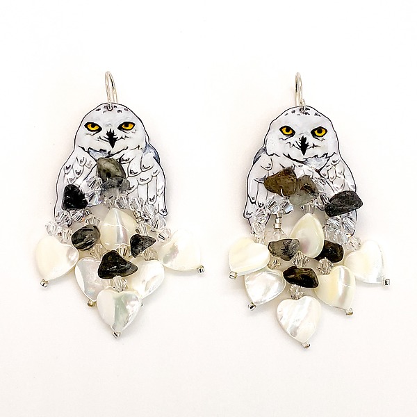 Snowy Owl Earrings by Meghan Schmiedel (Enamel & Bead Earrings) | Artful Home Snowy Owl Earrings by Meghan Schmiedel (Enamel & Bead Earrings) | Artful Home