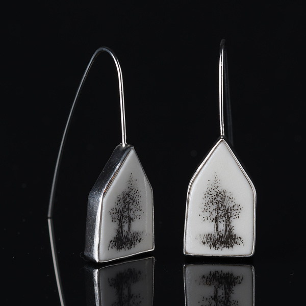 House Earrings with Two Trees by Diana Eldreth (Silver & Ceramic Earrings) | Artful Home House Earrings with Two Trees by Diana Eldreth (Silver & Ceramic Earrings) | Artful Home
