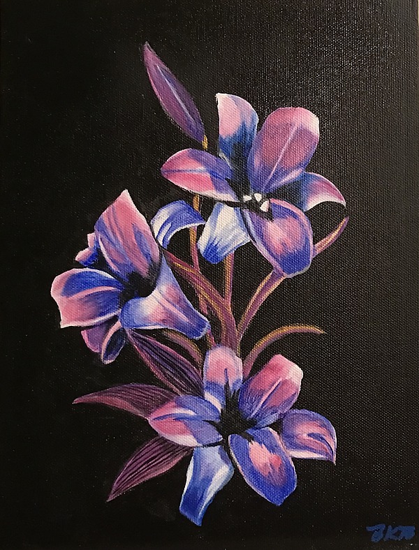 Pink & Blue Floral by Barbara Buer (Acrylic Painting) | Artful Home