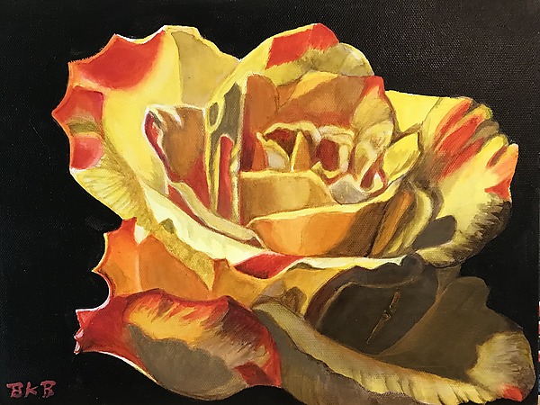 Red-Tipped Yellow Rose by Barbara Buer (Acrylic Painting) | Artful Home
