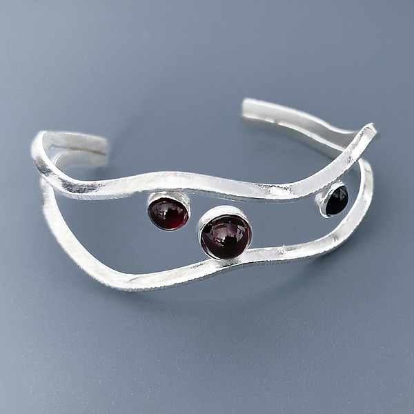 Garnet Wave Cuff by Lonna Keller (Silver & Stone Bracelet) | Artful Home