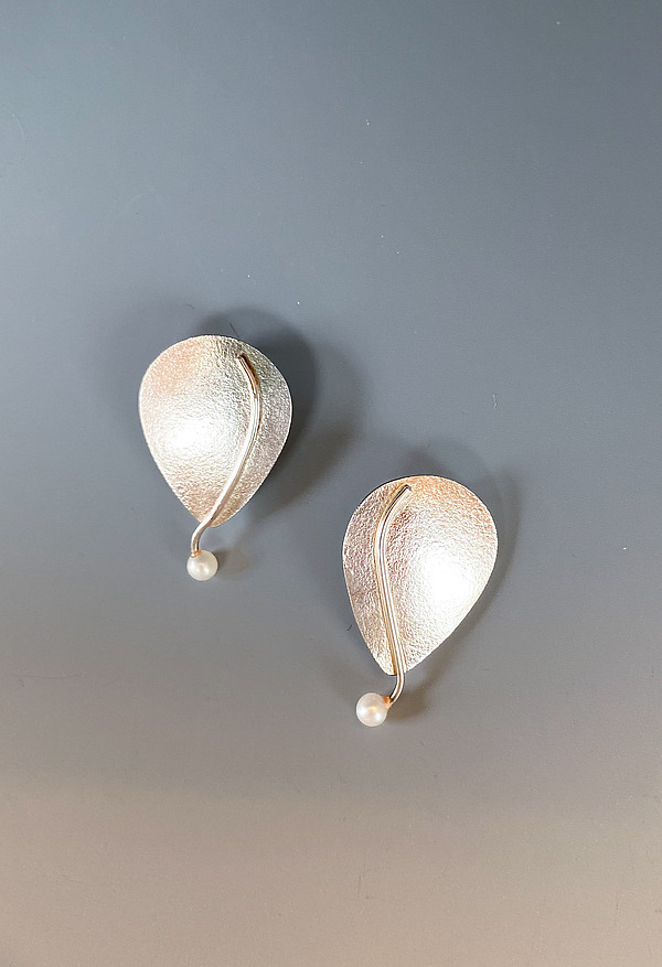 Teardrop Curvy Pearl by Lonna Keller (Silver & Pearl Earrings) | Artful Home