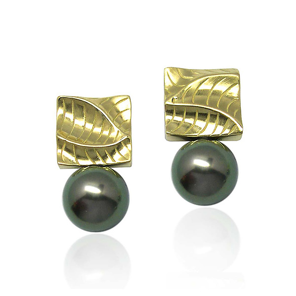 Small Puzzle Square Pearl Earrings by Keiko Mita (Gold & Stone Earrings) | Artful Home