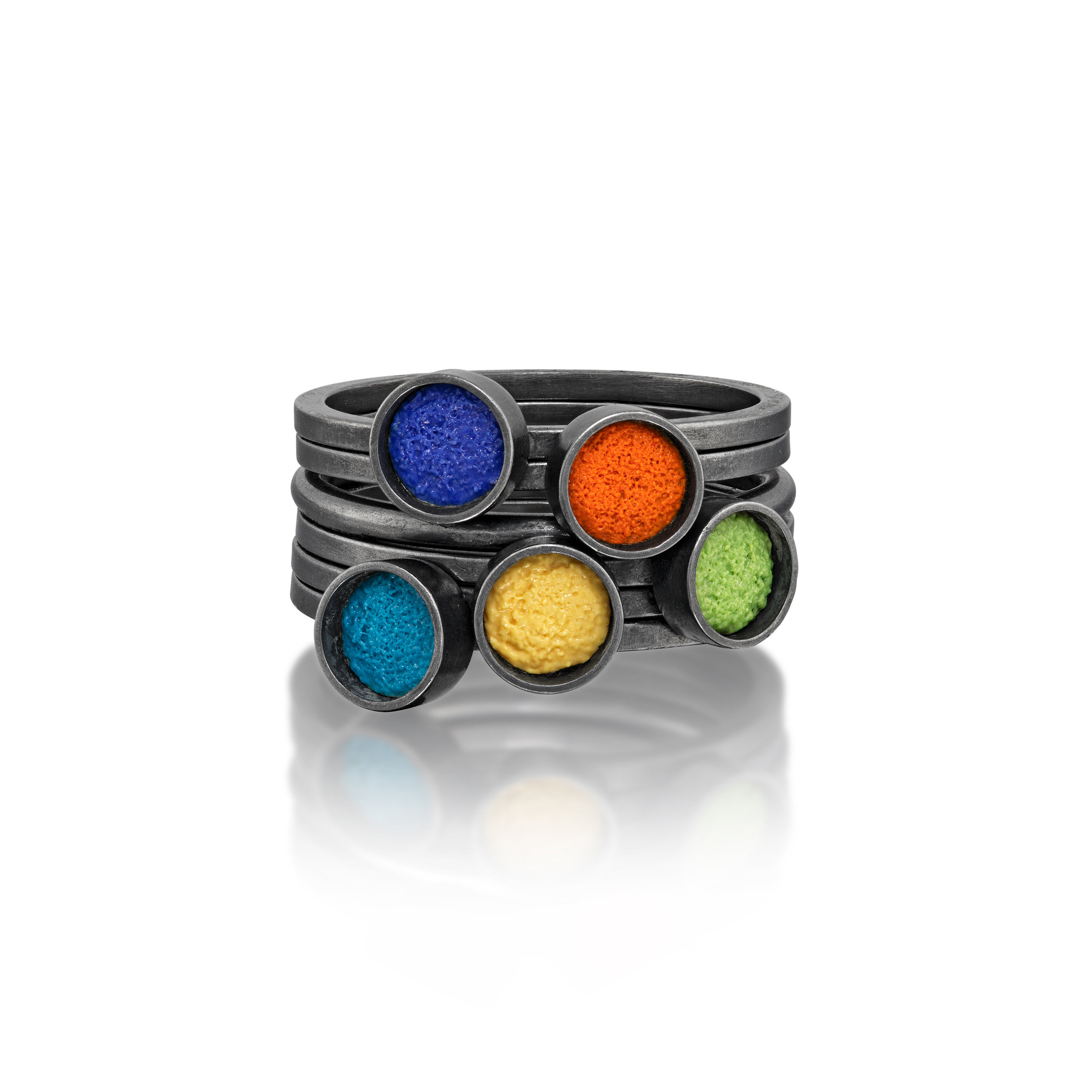 Colorful Enameled Stackable Ring Set by Giselle Kolb (Silver & Enamel ...