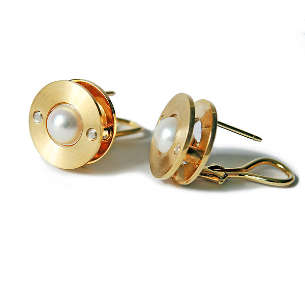 Riveted Earrings II by Catherine Iskiw (Gold & Pearl Earrings) | Artful Home