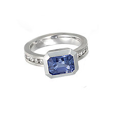 Blue Sapphire Oblique Ring by Catherine Iskiw (Platinum & Stone Ring - Size 6-6.5)