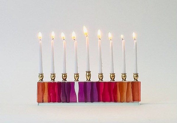 Parting of the Sea Gala Sunset Menorah by Alicia Kelemen (Art Glass Menorah) | Artful Home