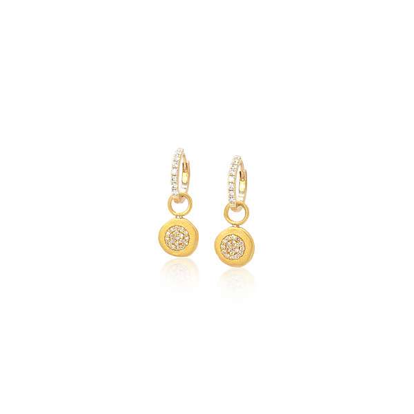 Diamond Huggie Hoop Earrings with Pave Diamond Discs by Rebecca Myers (Gold & Stone Earrings) | Artful Home