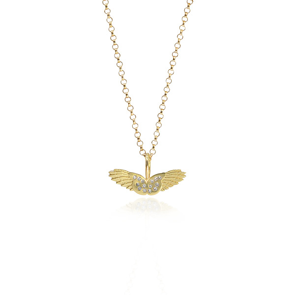 Gold Wings Pendant Necklace with Diamonds by Rebecca Myers (Gold & Stone Necklace) | Artful Home