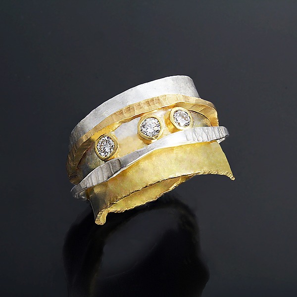 Slim Ran Ring with 3 Diamonds by Sana Doumet (Gold, Silver & Stone Ring) | Artful Home