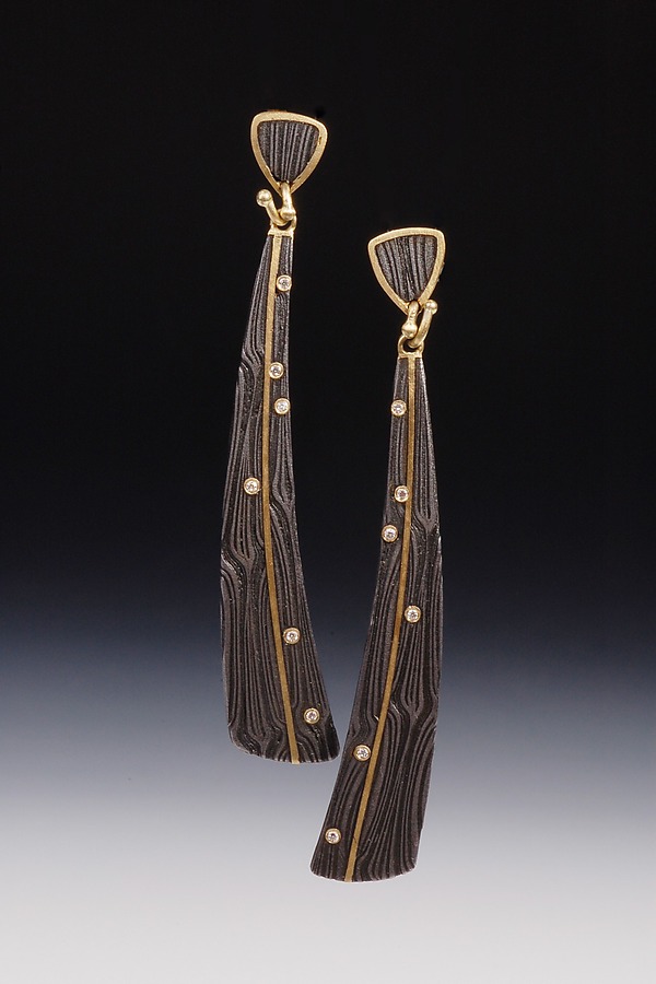 X Triangle Dangle Earrings by Victoria Moore (Gold, Steel & Diamond Earrings) | Artful Home
