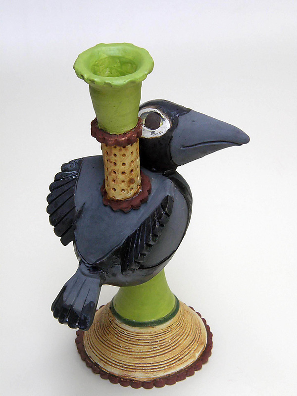 Blackbird Candle Stick 2 by Amy Goldstein-Rice (Ceramic Candleholder) | Artful Home