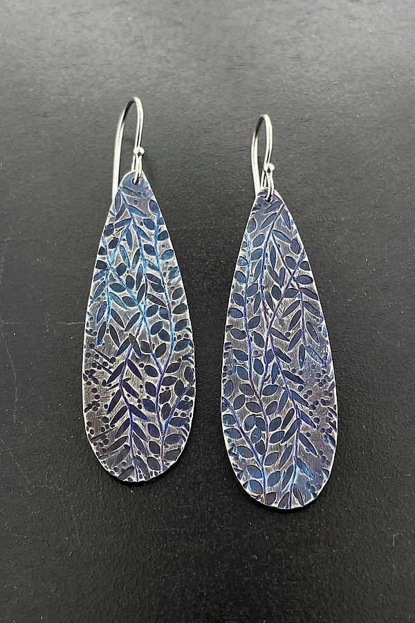 Raindrop Vine Earrings by Tavia Brown (Titanium & Silver Earrings) | Artful Home