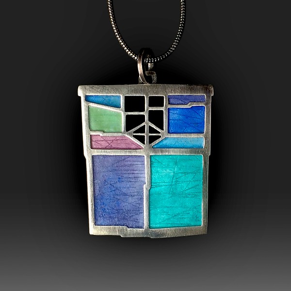 Japanese Lantern Pendant No. 505 by Carly Wright (Enamel & Silver Necklace) | Artful Home