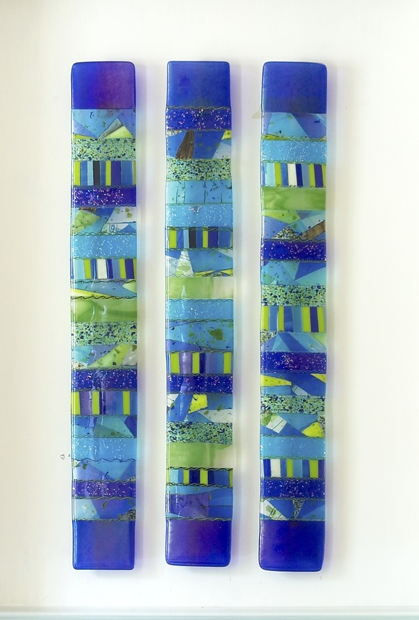 Seascape Triptych by Varda Avnisan (Art Glass Wall Sculpture) | Artful Home