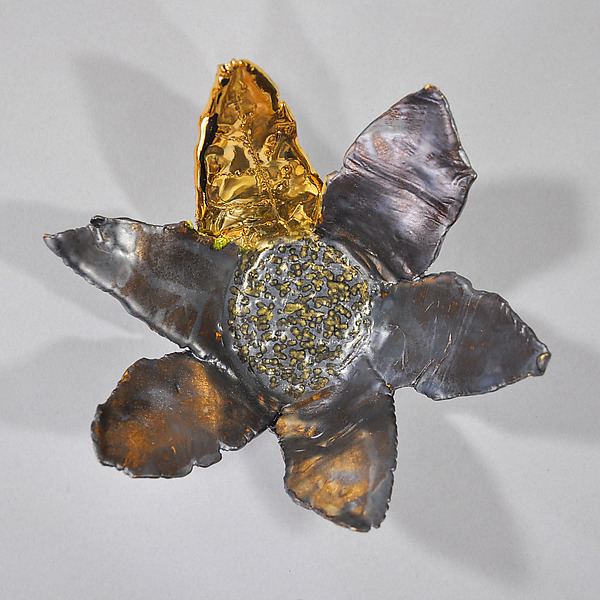 Ceramic Pewter Crown Bowl with Gold Leaf by Lois Sattler (Ceramic Sculpture) | Artful Home