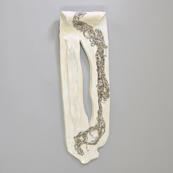 White Wall Sculpture With Silver Accents by Lois Sattler (Ceramic Wall