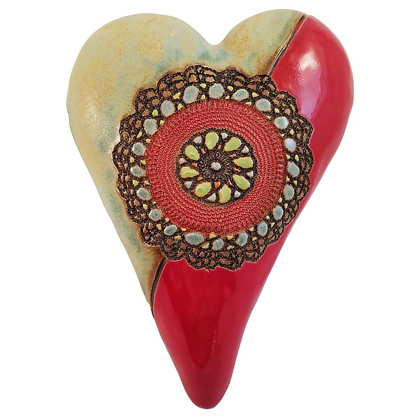 Red Cirque Medallion by Laurie Pollpeter Eskenazi (Ceramic Wall Sculpture) | Artful Home