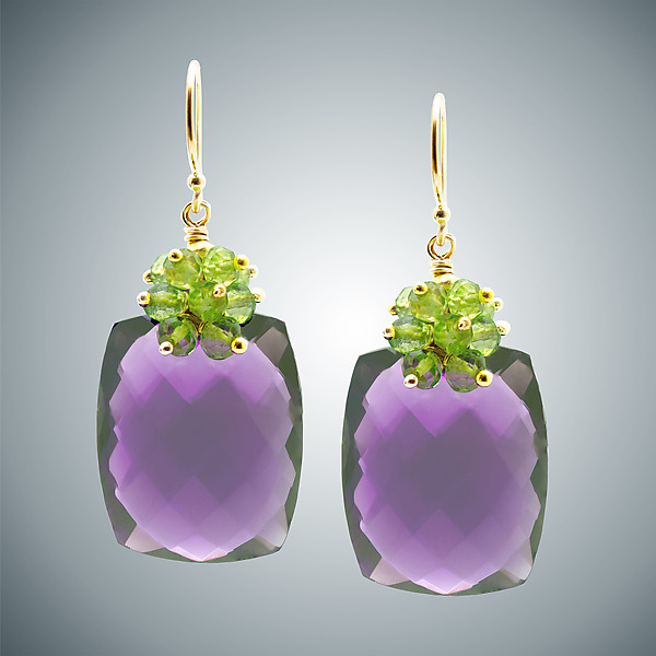 Light Amethyst & Peridot Cluster Earrings by Judy Bliss (Gold & Stone Earrings) | Artful Home