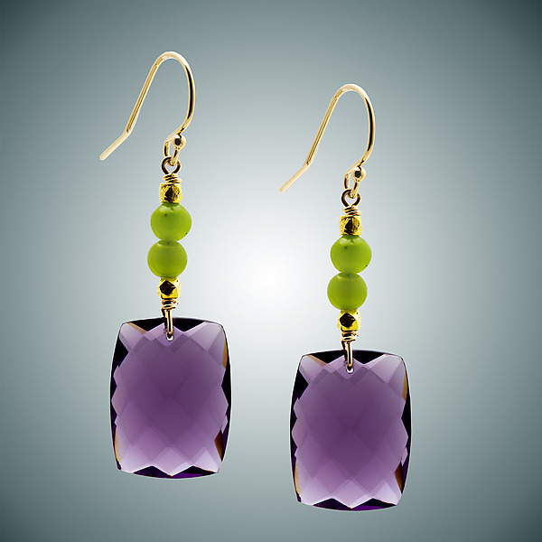 Amethyst and Green Jade Earrings by Judy Bliss (Gold & Stone Earrings) | Artful Home