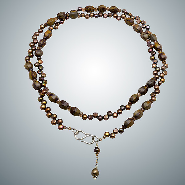 Brown Agate and Freshwater Pearl Necklace by Judy Bliss (Silver, Pearl & Stone Necklace) | Artful Home