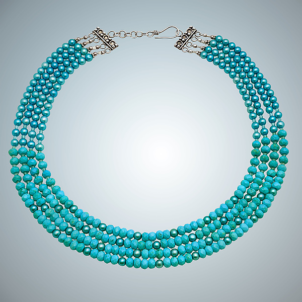 Turquoise & Pearl Necklace by Judy Bliss (Silver, Pearl & Stone Necklace)
