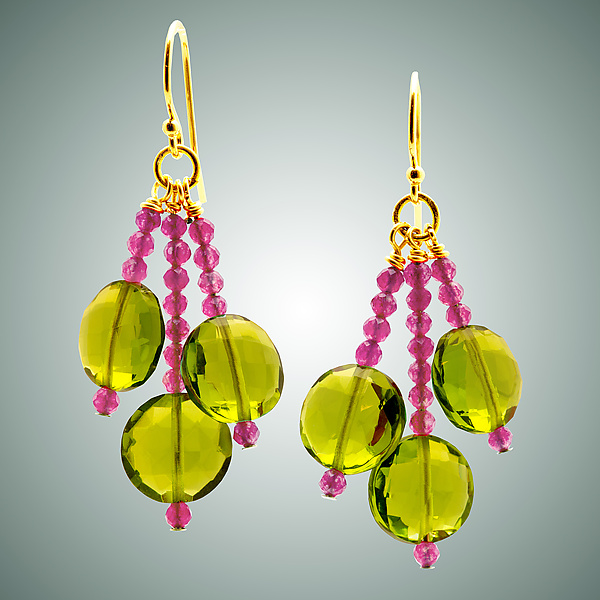 Red Onyx & Peridot Coin Earrings by Judy Bliss (Gold & Stone Earrings)